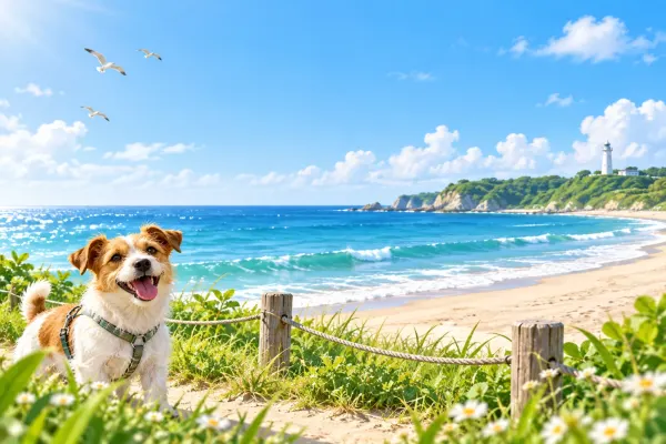海辺の砂浜と犬のイラスト(イメージ) 海辺の砂浜と犬のイラスト(イメージ)