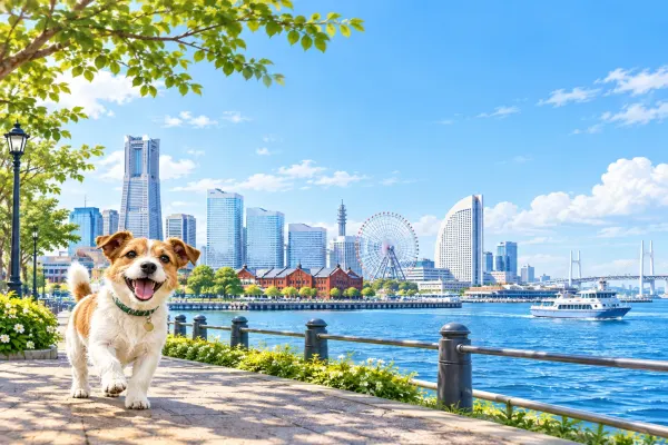 港の遊歩道と犬のイラスト(イメージ) 港の遊歩道と犬のイラスト(イメージ)